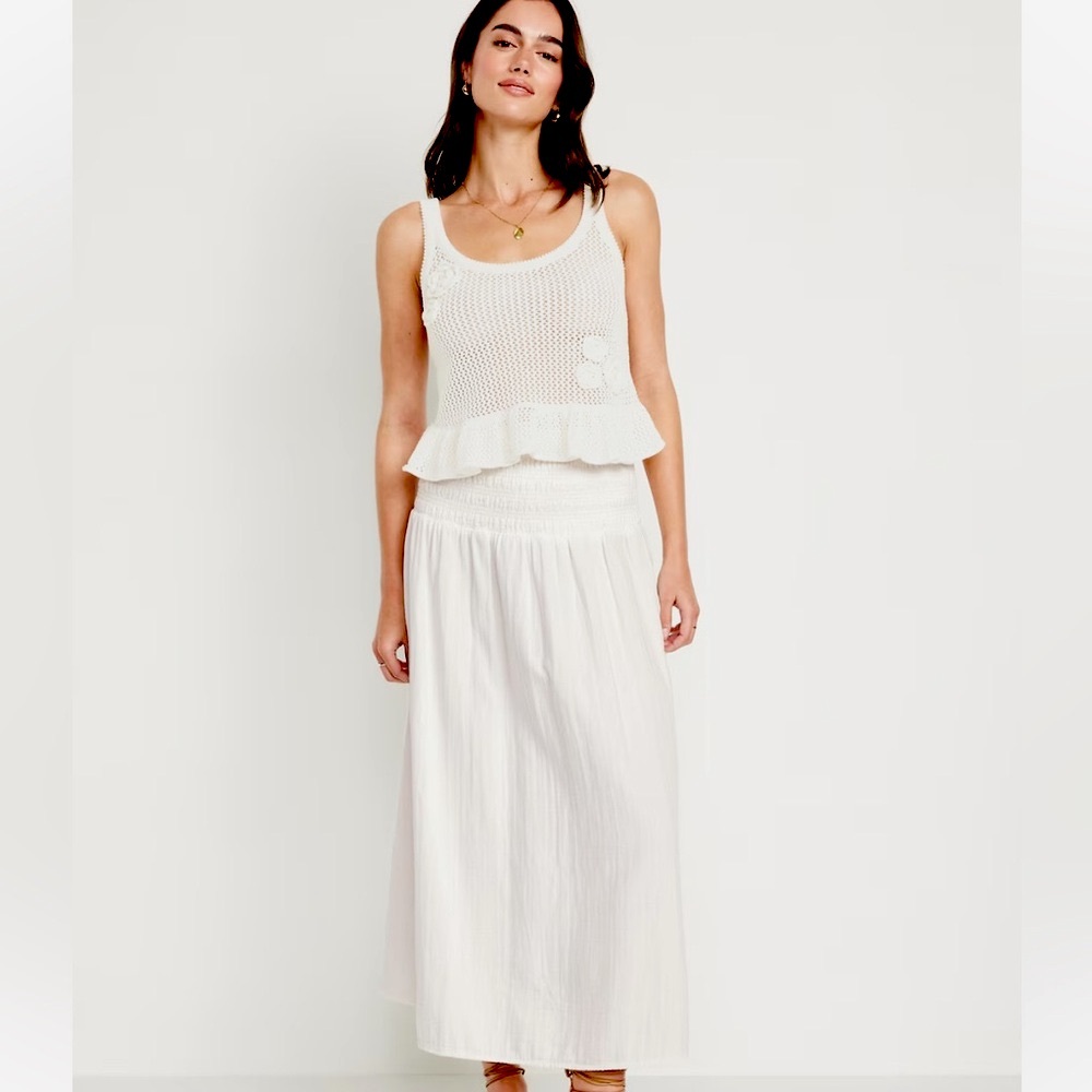 Old Navy Flowing White Crinkle Gauze Midi Skirt